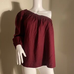 Linen blend one shoulder, elastic, puff sleeve top NWT